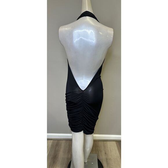 NWT Michael Costelllo X Revolve Ruched Open Back Halter Izzy Mini Dress Black XS - Picture 7 of 10